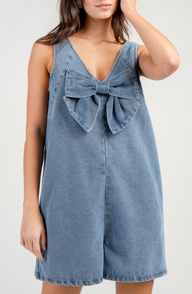Beivy Bow Front Denim Romper, Alternate, color, Light Blue