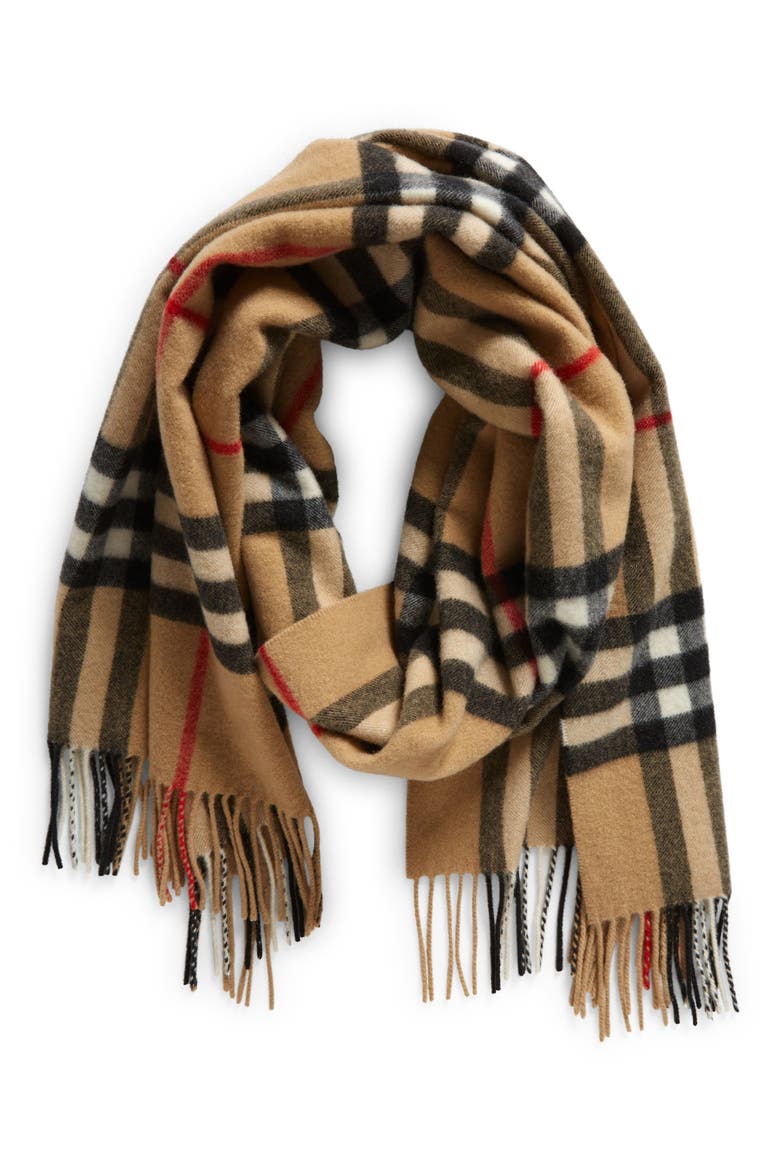 Giant Check Washed Cashmere Scarf, Alternate, color, ARCHIVE BEIGE