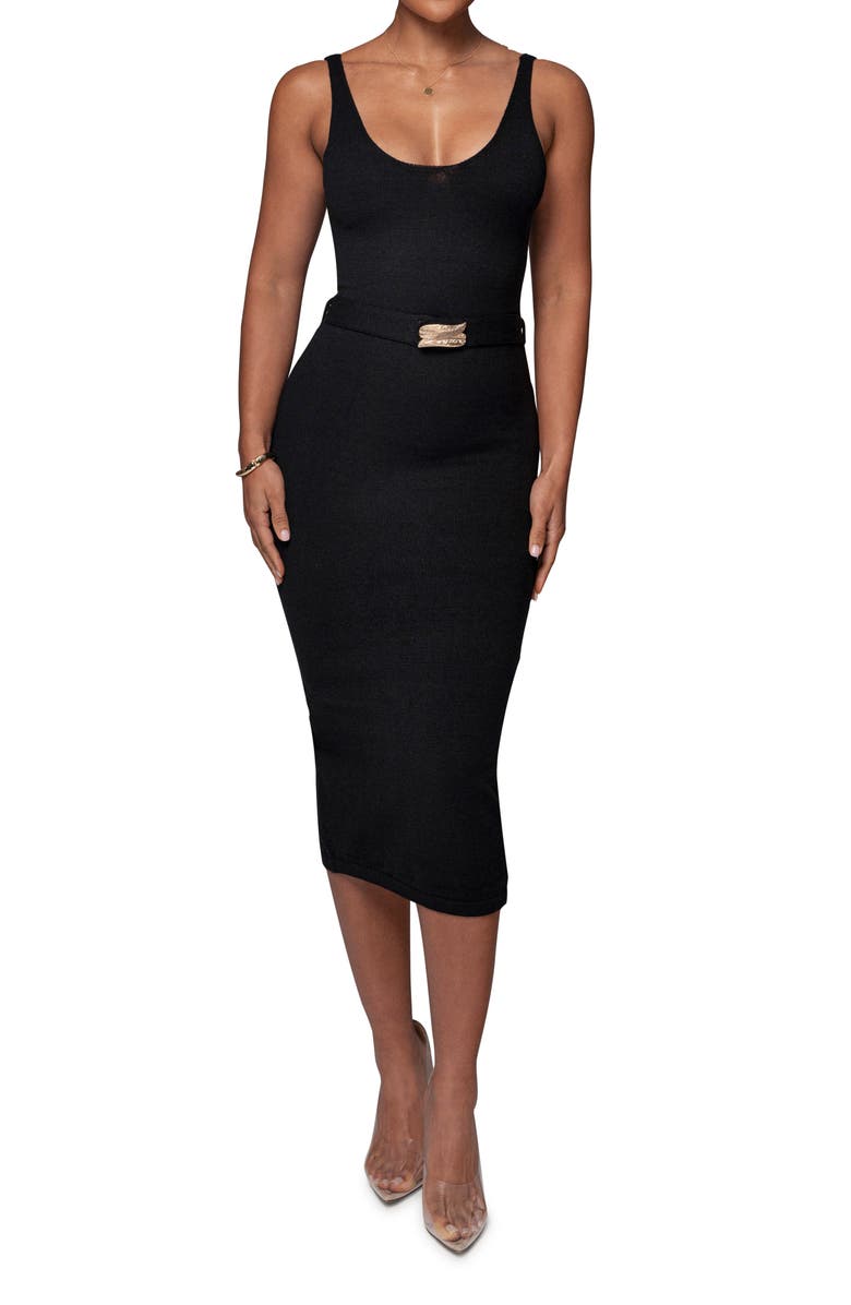 JLUXLABEL Envy Belted Body-Con Midi Sweater Dress, Main, color, 