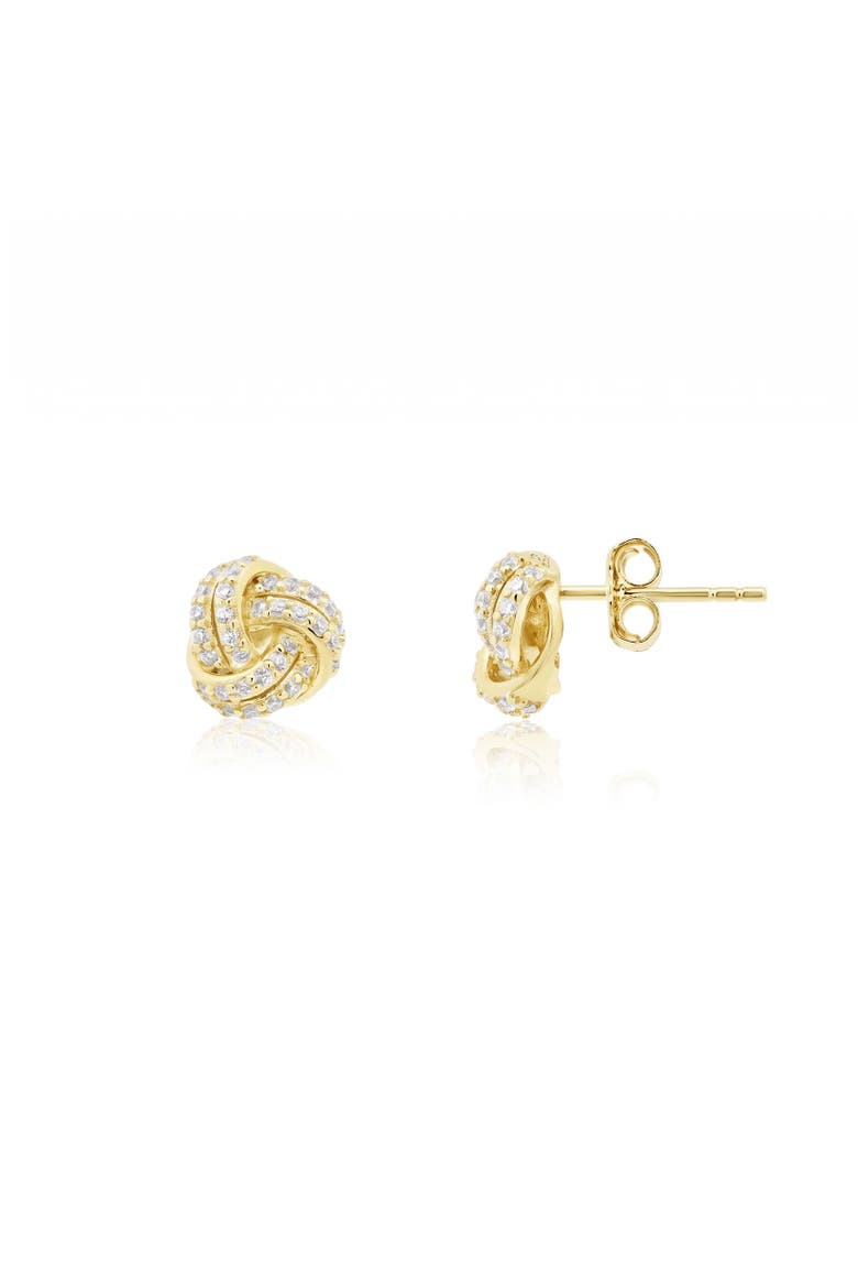 CZ Knot Stud Earrings, Main, color, Gold Plated Sterling Silver