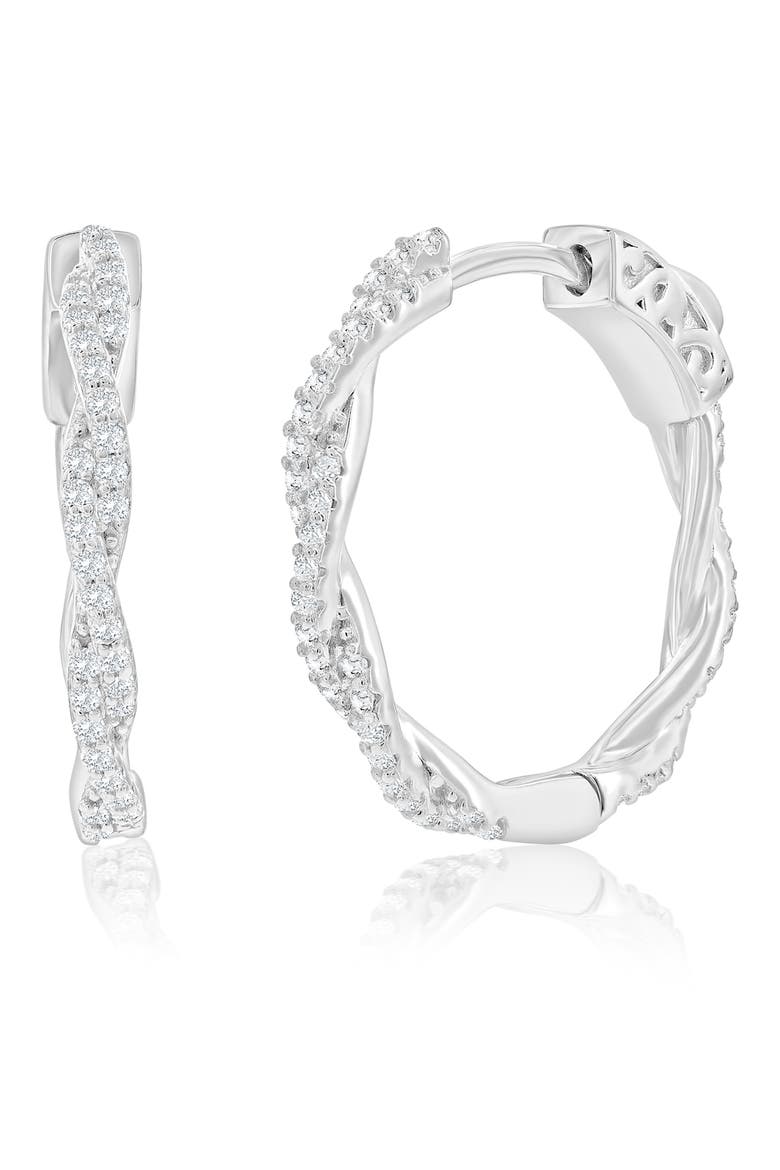 Cubic Zirconia Twisted Hoop Earrings, Main, color, SILVER