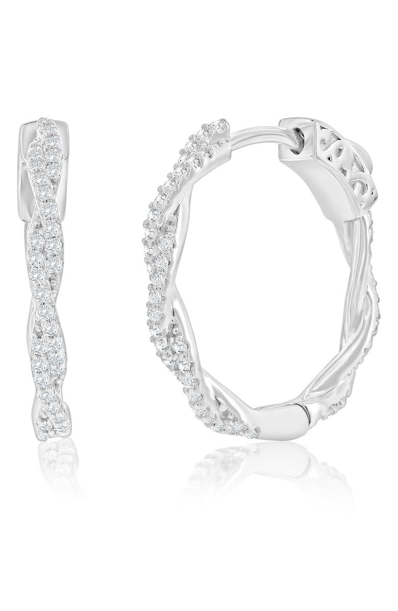 SIMONA Cubic Zirconia Twisted Hoop Earrings, Main, color, Silver