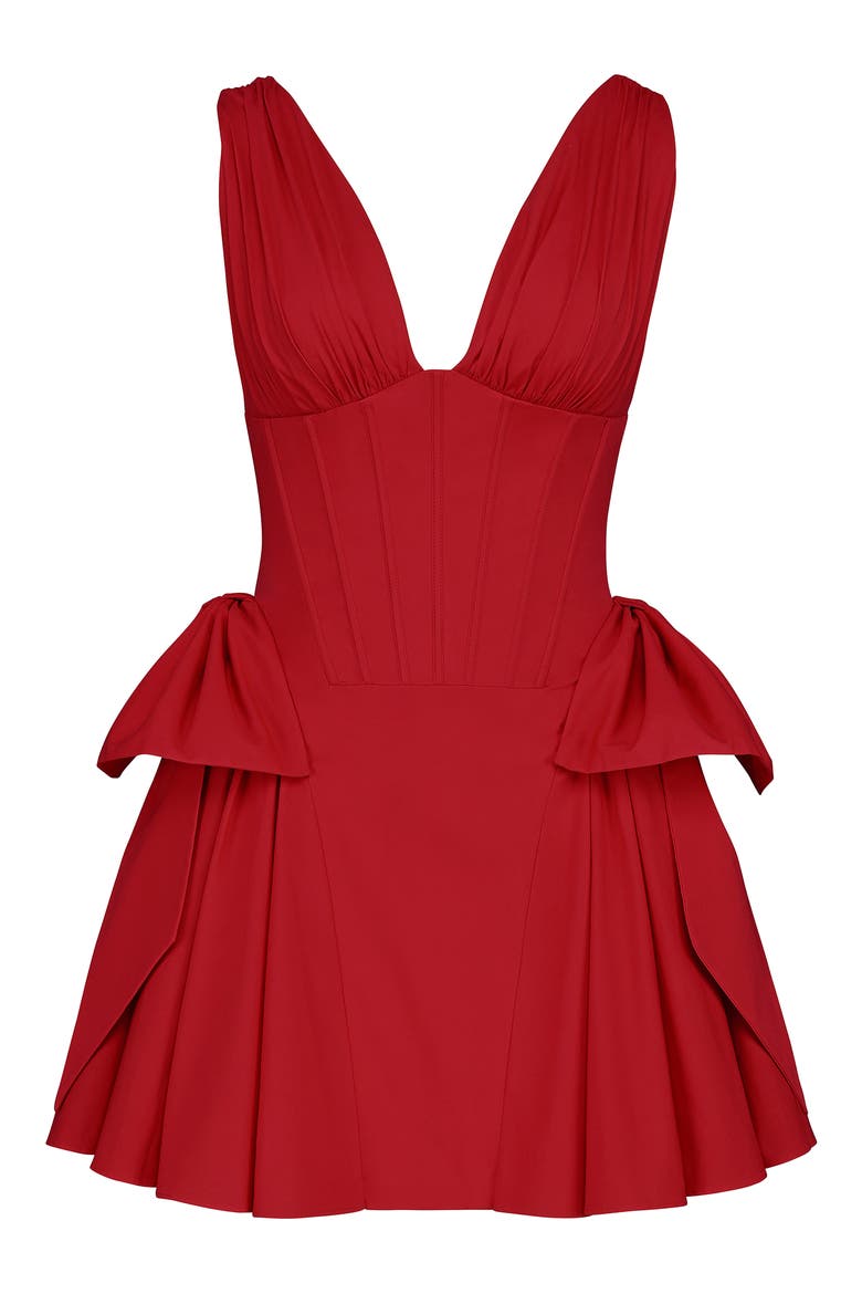 Amalia Bow Side Stretch Cotton Cocktail Minidress, Alternate, color, RACING RED