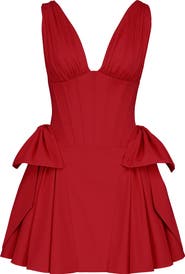HOUSE OF CB Amalia Bow Side Stretch Cotton Cocktail Minidress