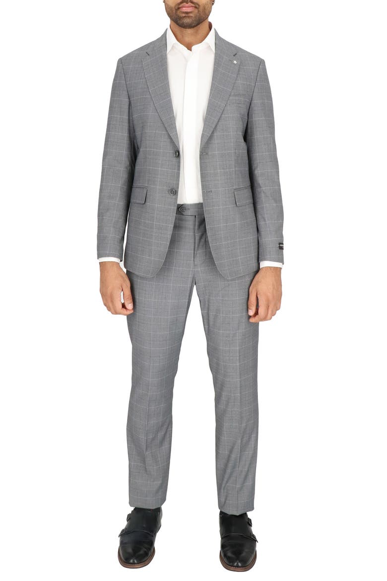 Regular Fit Grey Plaid Suit, Alternate, color, GREY PLAID