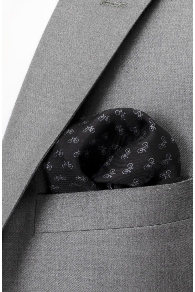 Bicycle Silk Pocket Square, Alternate, color, BLACK