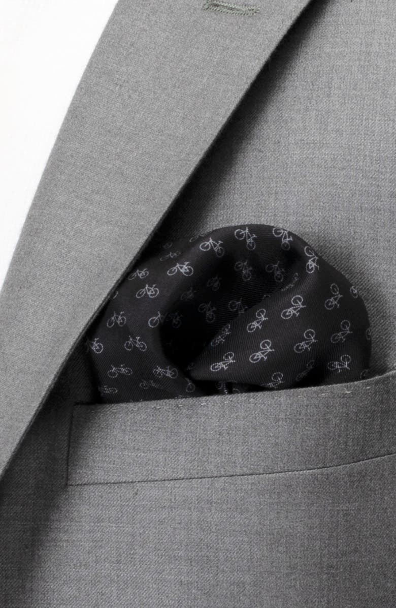 Cufflinks, Inc. Bicycle Silk Pocket Square, Alternate, color, Black