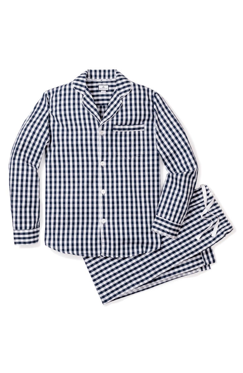 Petite Plume Men's Gingham Cotton Twill Pajamas, Alternate, color, Navy