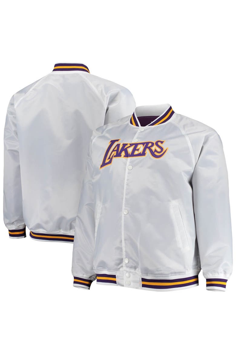 Men's Mitchell & Ness White Los Angeles Lakers Big & Tall Hardwood Classics Raglan Satin Full-Snap Jacket, Main, color, White