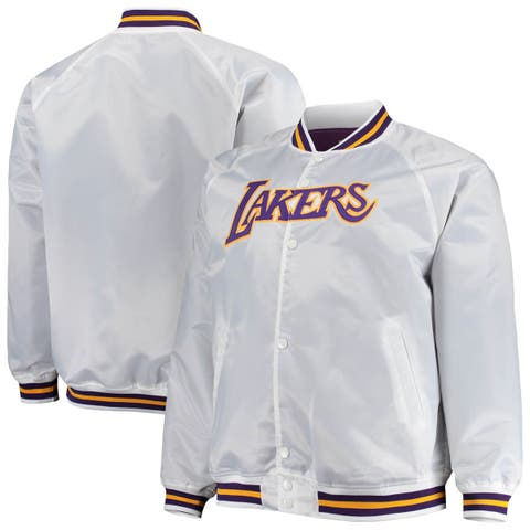Men's Mitchell & Ness White Los Angeles Lakers Big & Tall Hardwood Classics Raglan Satin Full-Snap Jacket