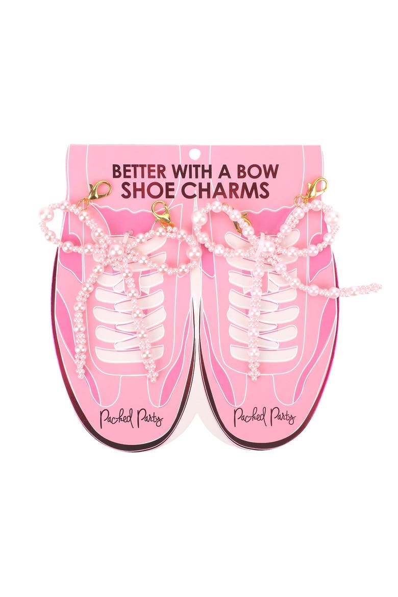 Pink Pearl Bow Shoe Charms - Multi-Sized Faux Pearl Bow Charms with Lobster Clips for Sneakers, 2.75x3.3 Inch, Main, color, Multicolor