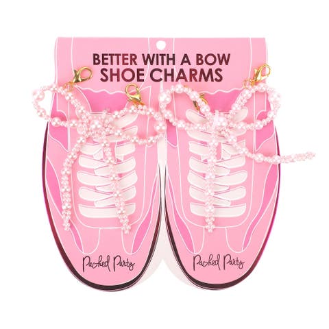Packed Party Pink Pearl Bow Shoe Charms - Multi-Sized Faux Pearl Bow Charms with Lobster Clips for Sneakers, 2.75x3.3 Inch