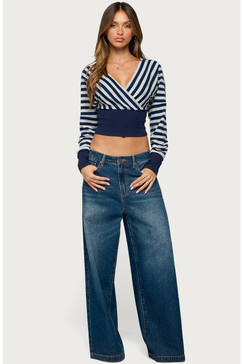 Keeva Striped Surplice Top, Alternate, color, NAVY-AND-GRAY-MELANGE