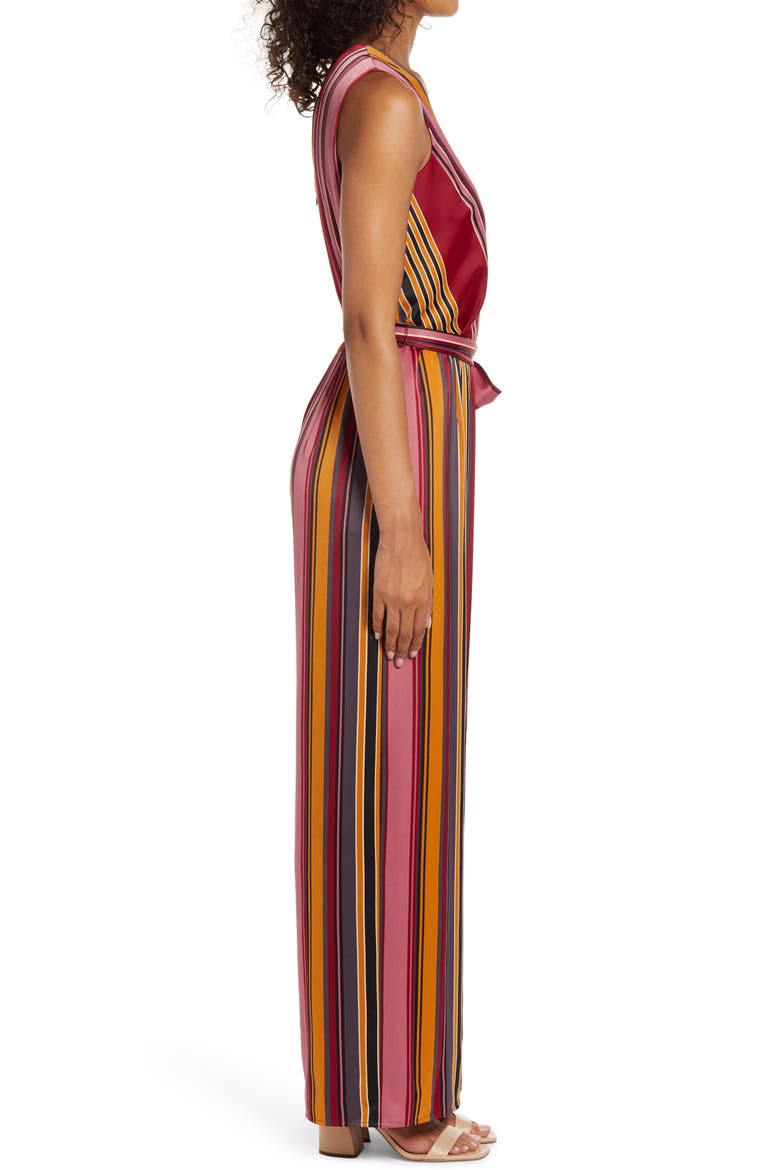Stripe Wide Leg Jumpsuit, Alternate, color, GOLD/ ROYAL WINE