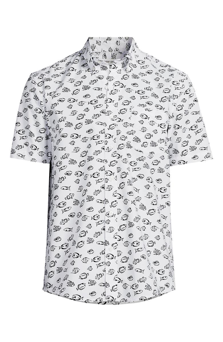 Lands' End Short Sleeve Essential Lightweight Poplin, Alternate, color, Radiant Navy Fish