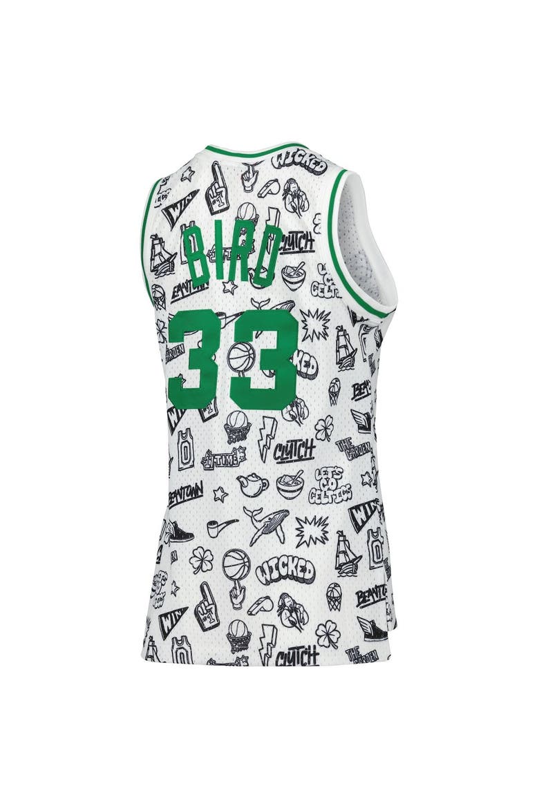 Women's Mitchell & Ness Larry Bird White Boston Celtics 1985 Doodle Swingman Jersey, Alternate, color, White