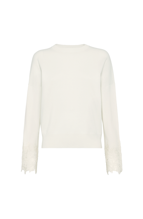 Brunello Cucinelli Cashmere Wispy Lace-cuff Sweater In White