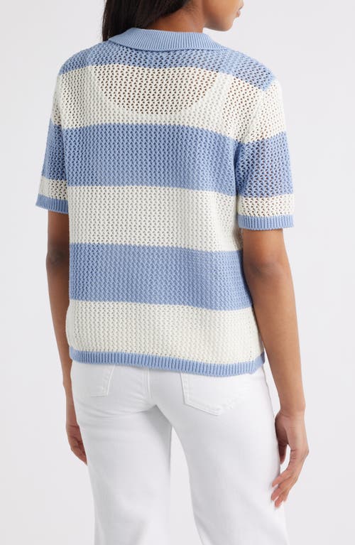 Beachlunchlounge Skye Stripe Crochet Polo In Blue