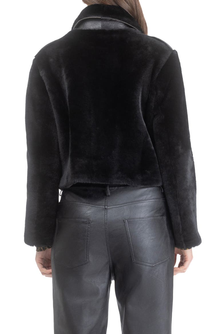 Genuine Shearling And Leather Moto Jacket, Alternate, color, BLACK