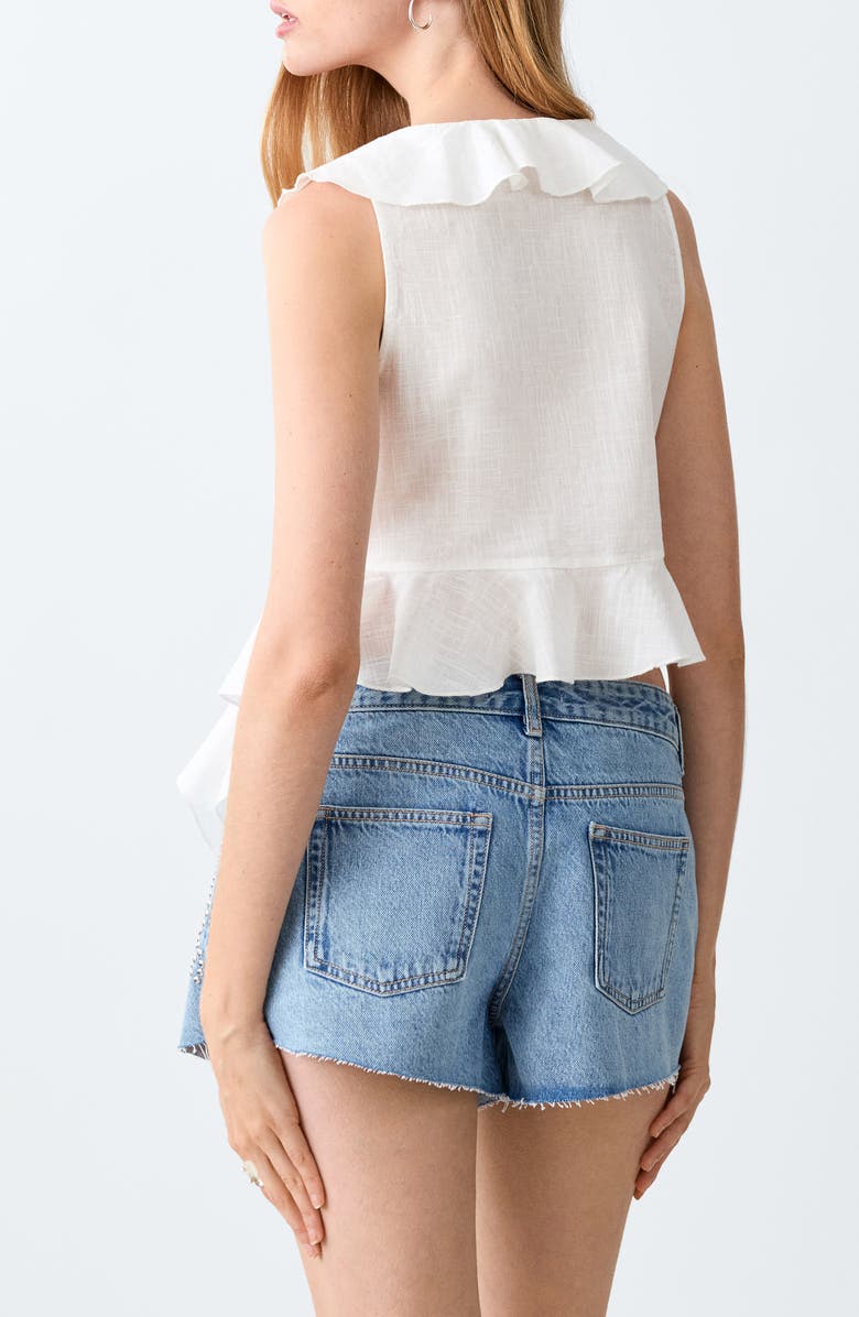 MANGO TEEN Tie Front Ruffle Top, Alternate, color, Off White