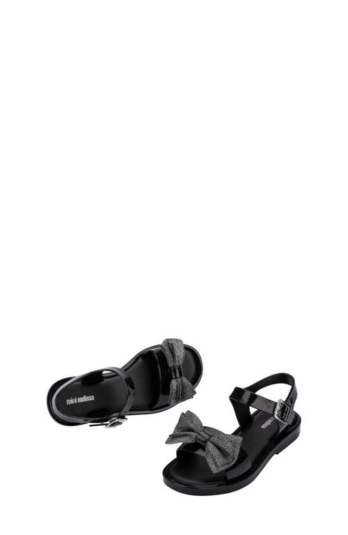 Mini Melissa Girls Black Glitter Bow Jelly Sandals In Glitter Black