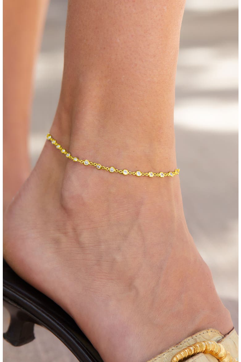 18K Gold Plated CZ Station Anklet, Alternate, color, YELLOW