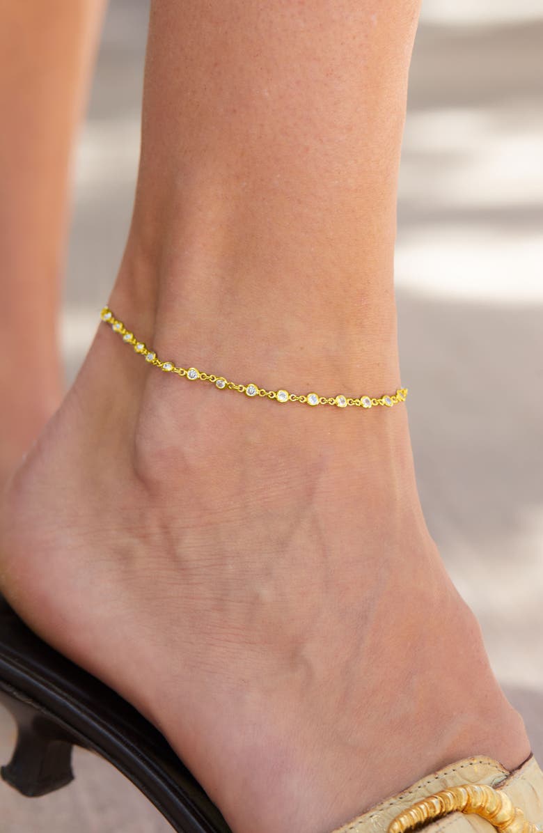 SAVVY CIE JEWELS 18K Gold Plated CZ Station Anklet, Alternate, color, 