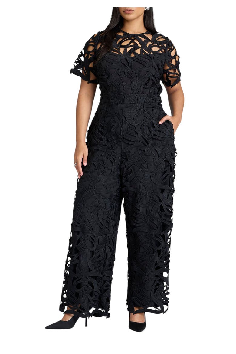 Short Sleeve Lace Jumpsuit, Main, color, BLACK ONYX