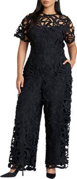 ELOQUII Short Sleeve Lace Jumpsuit