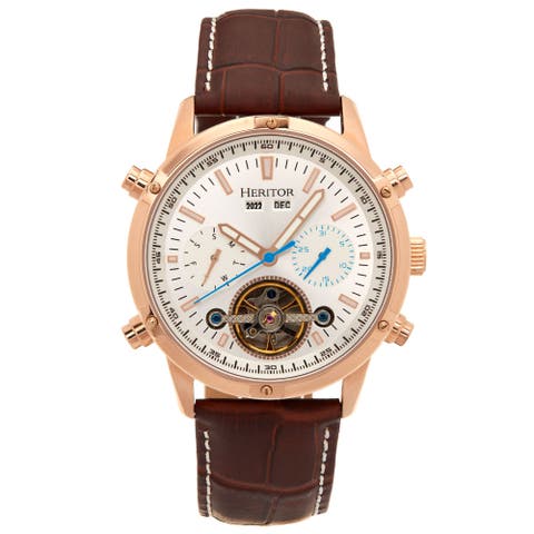 Wilhelm Day-Date Semi Skeleton Automatic Watch w/ Leather Band