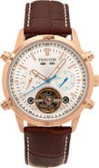 Heritor Automatic Wilhelm Day-Date Semi Skeleton Automatic Watch w/ Leather Band