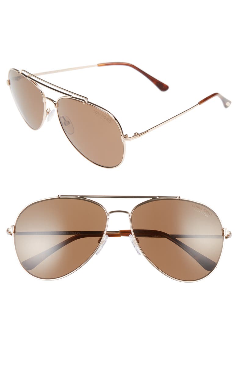 TOM FORD Indiana 60mm Polarized Aviator Sunglasses, Main, color, 