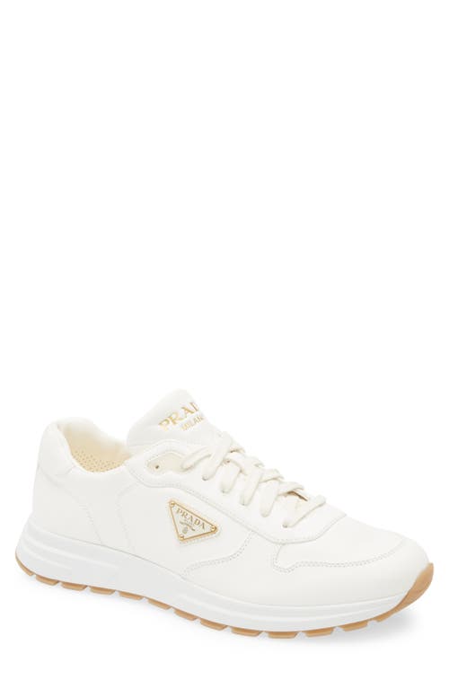 Prada Ivory Leather Lace-up Sneakers In White
