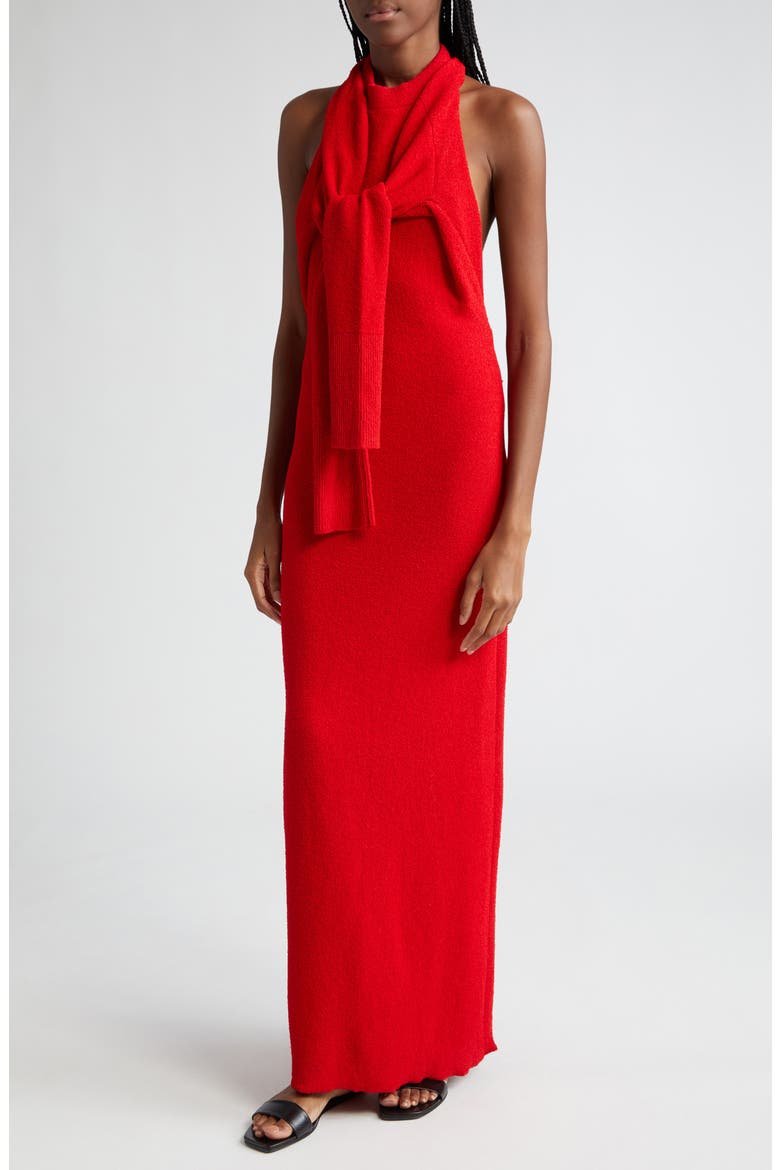 Lara Long Sleeve Bouclé Knit Convertible Dress, Alternate, color, RED