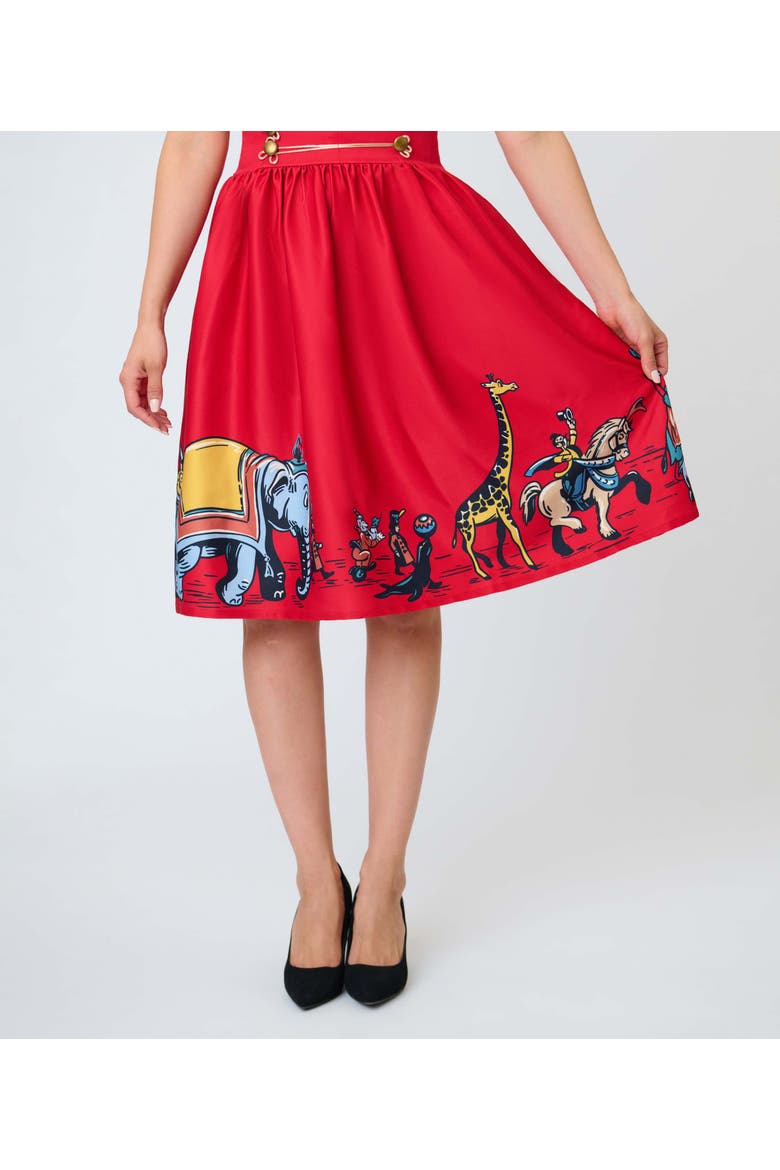 Suspender Swing Skirt, Alternate, color, Red w/ Disney Animal Print