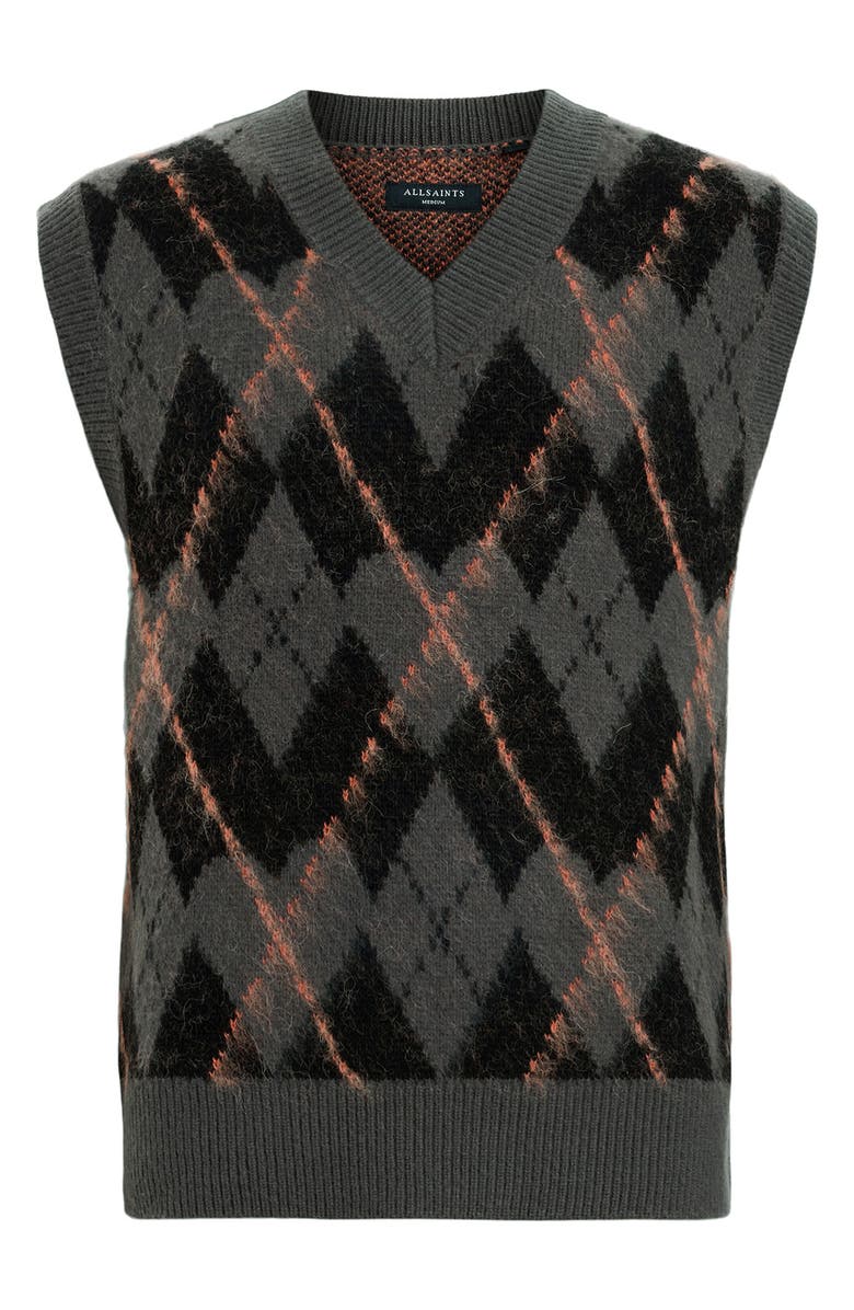AllSaints Adore Argyle Wool & Mohair Blend V-Neck Sweater Vest, Alternate, color, Khaki Green