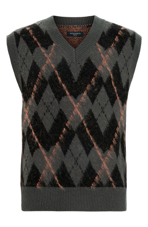 Allsaints Mens Adore Check-print V-neck Knitted Vest Khaki Green