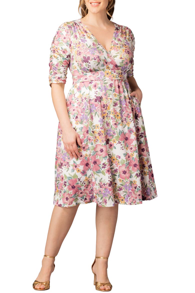 Gabriella Print Jersey A-Line Dress, Main, color, MAUVE WATERCOLOR BOUQUET
