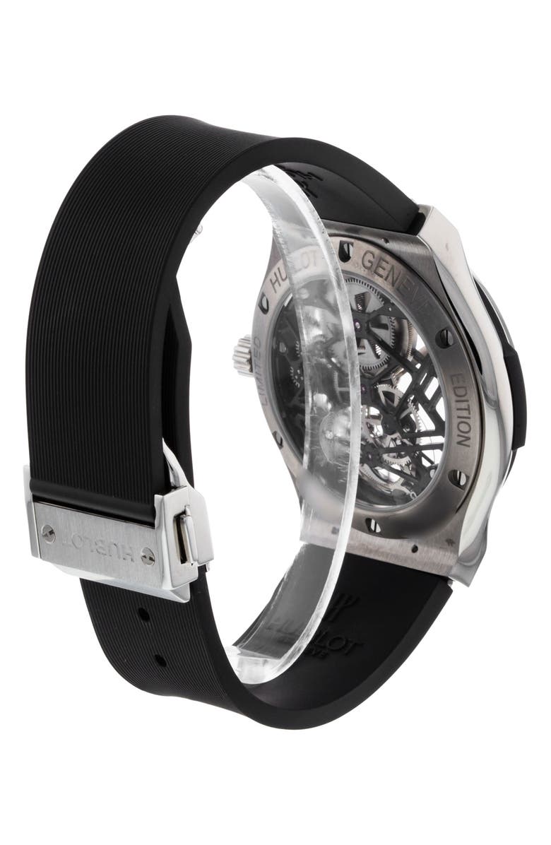 Watchfinder & Co. Hublot Preowned 2013 Classic Fusion Skeleton Rubber Strap Watch, 45mm, Alternate, color, 