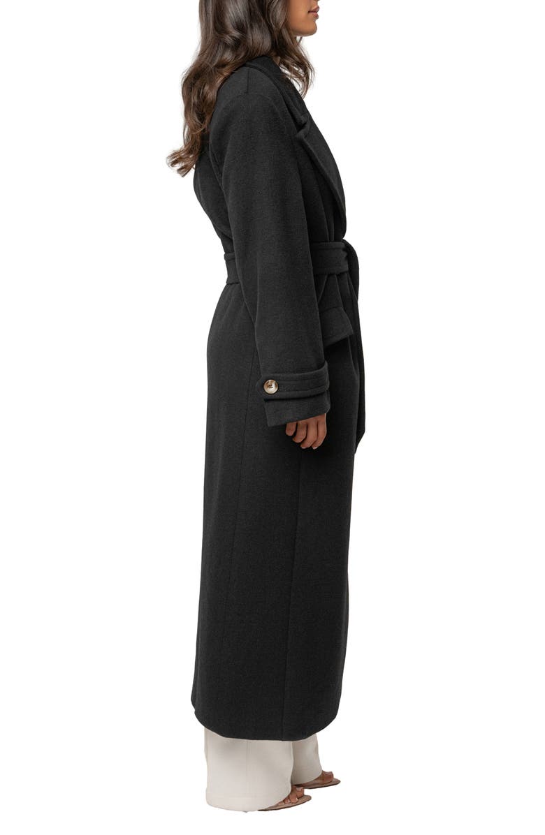 JLUXLABEL Empire Double Breasted Longline Coat, Alternate, color, Black