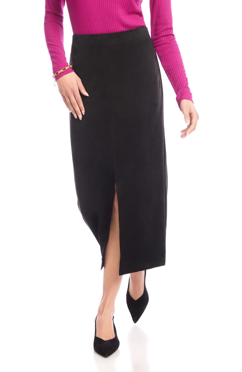 Karen Kane Chelsea Faux Suede Midi Skirt, Alternate, color, Black