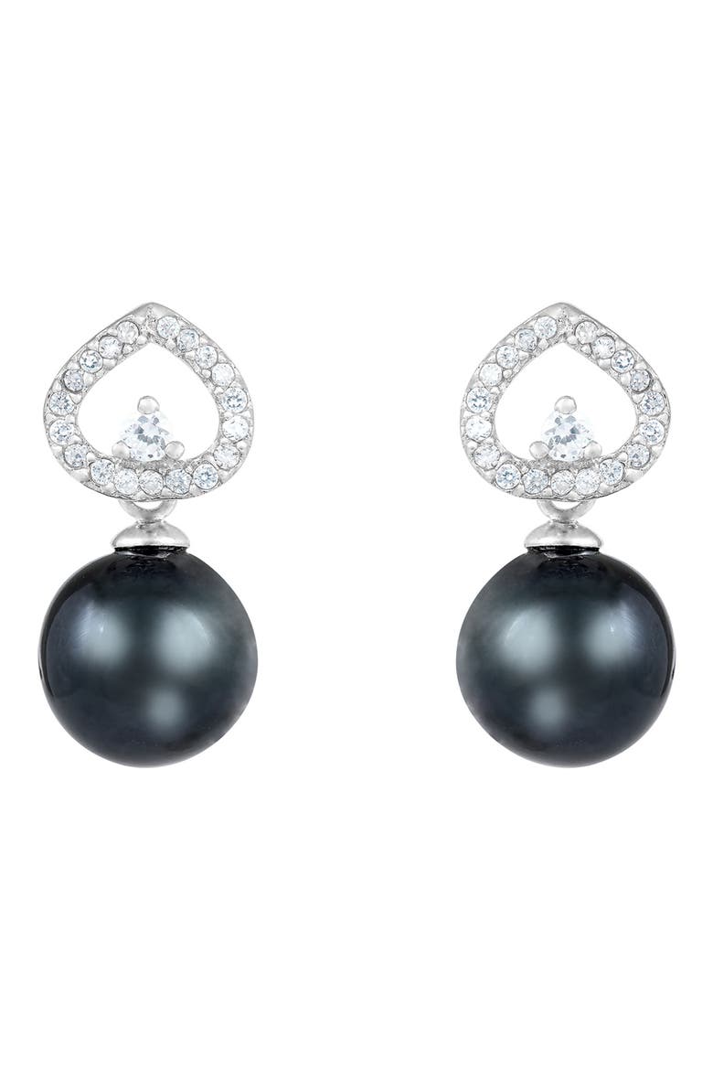 Rhodium Plated Sterling Silver 8-9mm Cultured Tahitian Pearl Stud Earrings, Main, color, BLACK