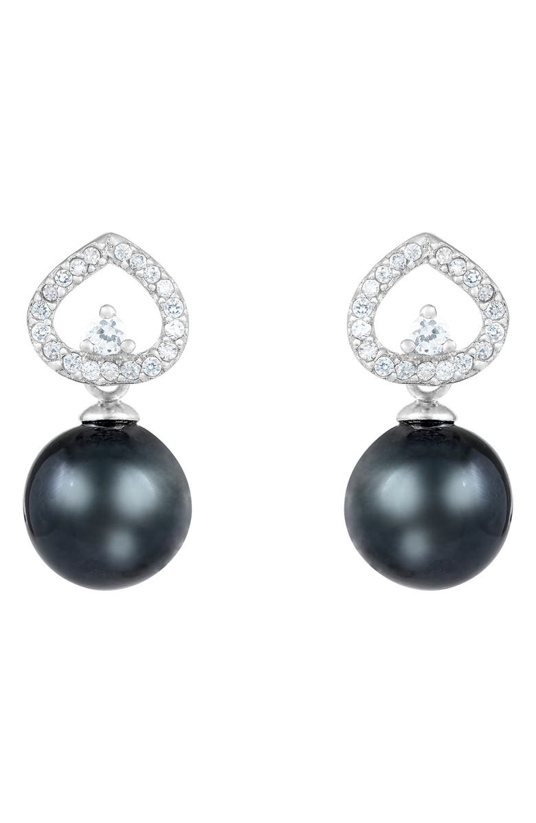SPLENDID PEARLS Rhodium Plated Sterling Silver 8-9mm Cultured Tahitian Pearl Stud Earrings, Main, color,