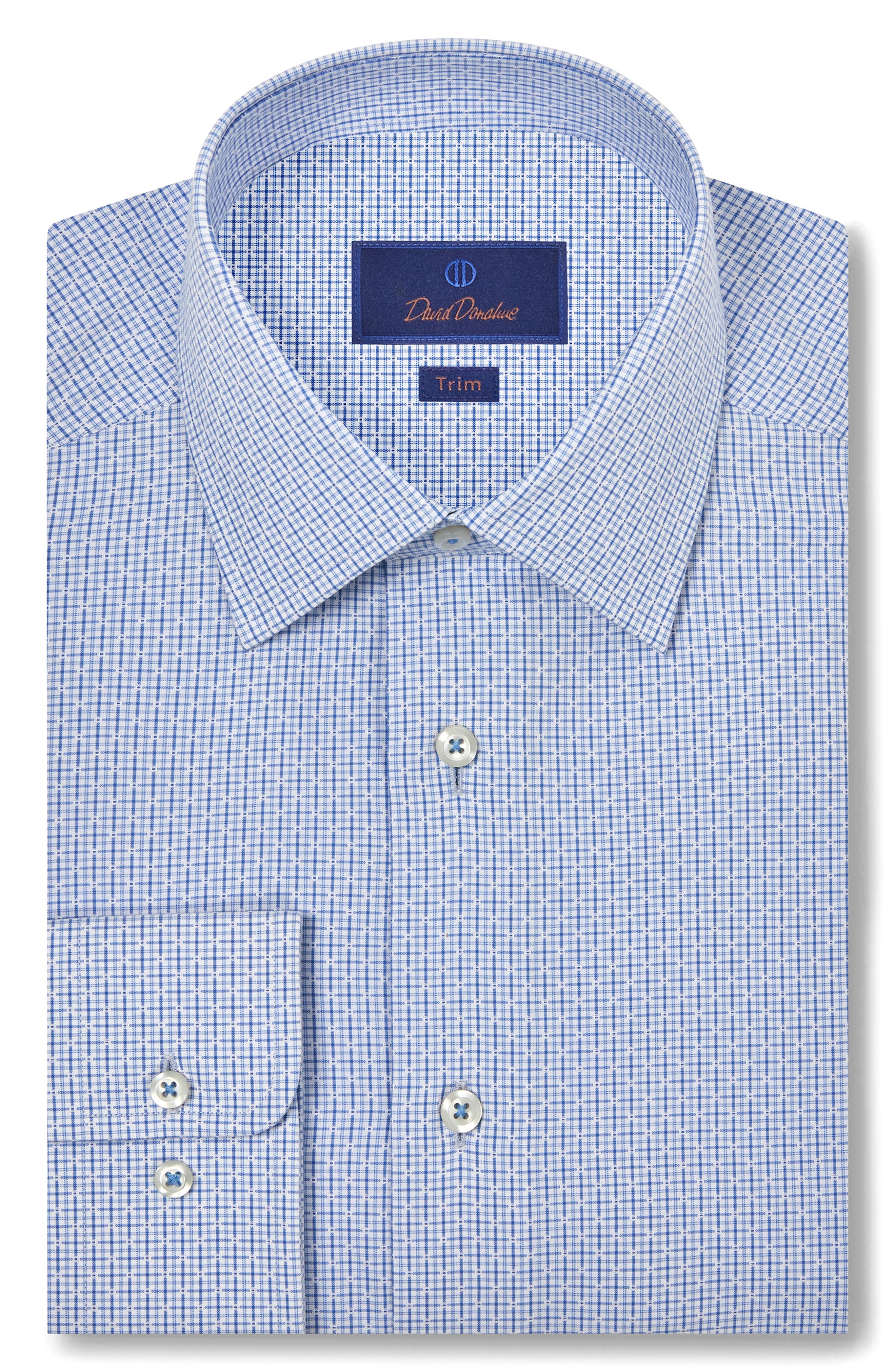 David Donahue Trim Fit Micro Check Dobby Dress Shirt