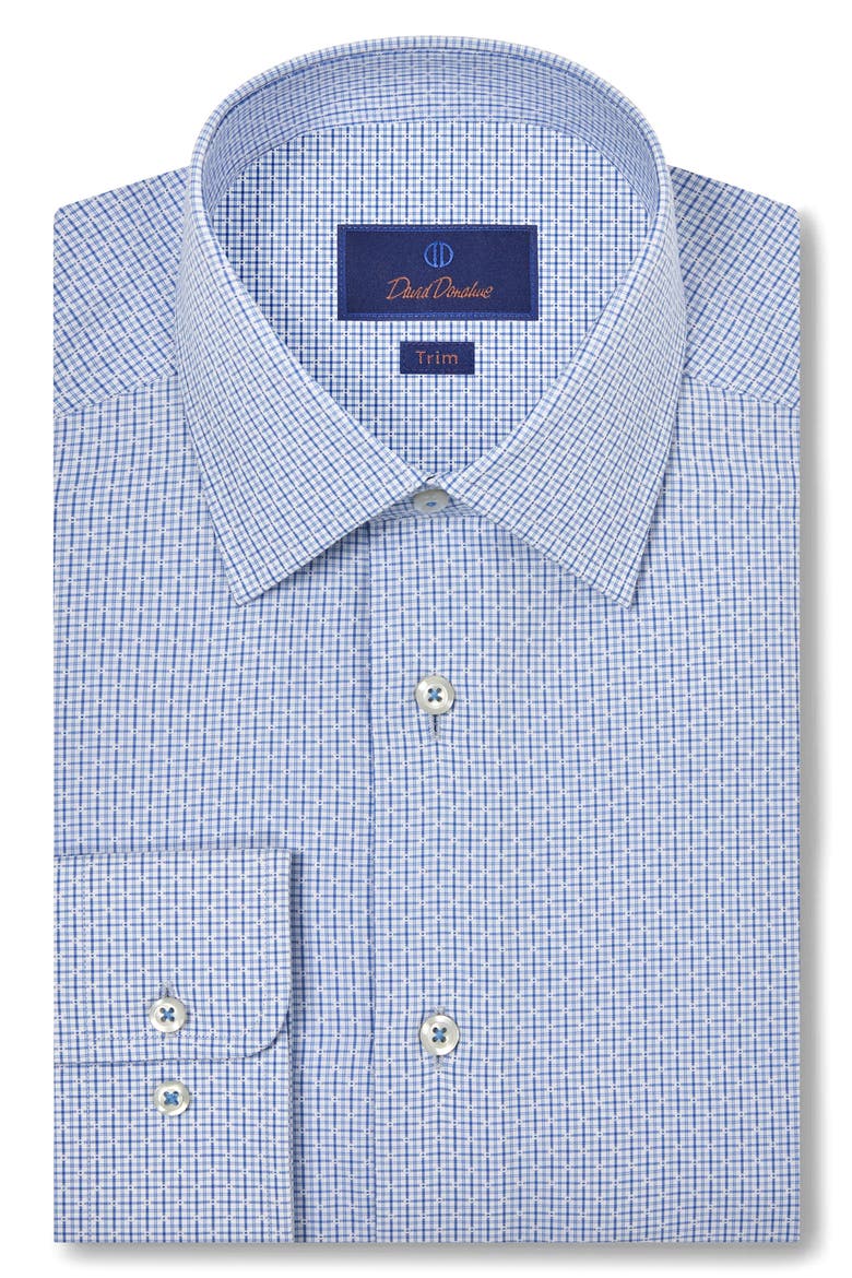 Trim Fit Micro Check Dobby Dress Shirt, Main, color, SKY/ BLUE