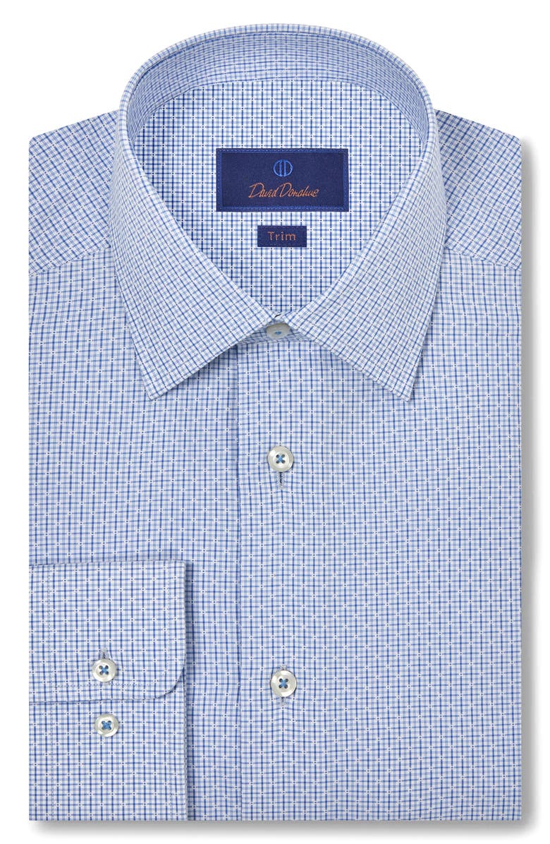 David Donahue Trim Fit Micro Check Dobby Dress Shirt, Main, color, Sky/ Blue