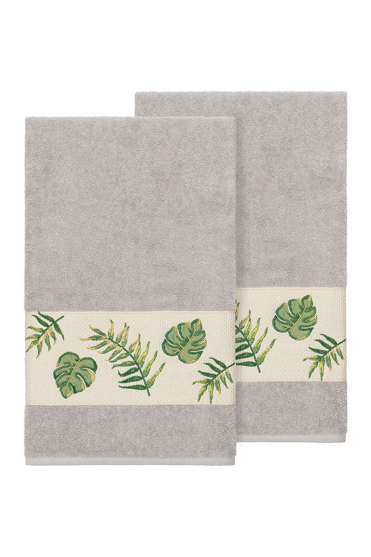 Linum Home Textiles Zoe Embellished Bath Towel - Set of 2 - Light Grey