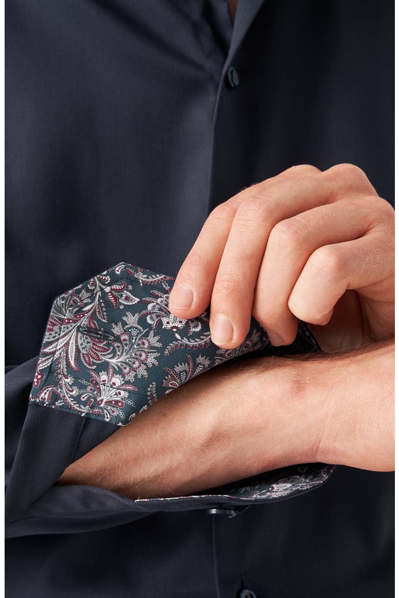 Slim Fit Paisley Detail Twill Dress Shirt, Alternate, color, NAVY