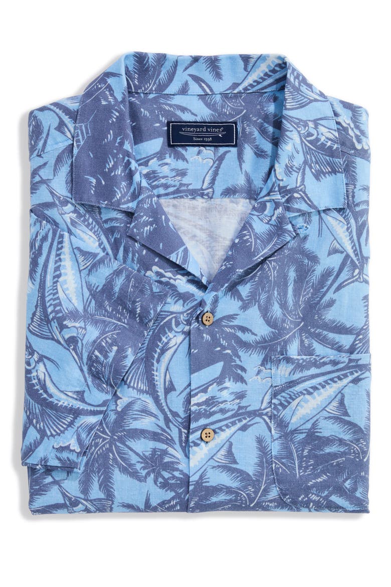 Reel & Ride Seabreeze Linen Blend Camp Shirt, Alternate, color, JAKE BLUE