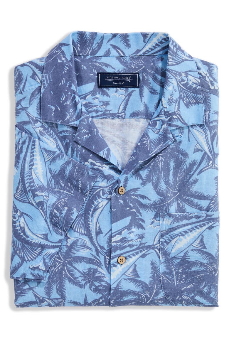 vineyard vines Reel & Ride Seabreeze Linen Blend Camp Shirt, Alternate, color, Jake Blue